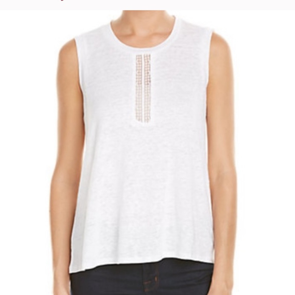 Rebecca Taylor Linen Tank with Lace Inset split back XS color sea salt off white